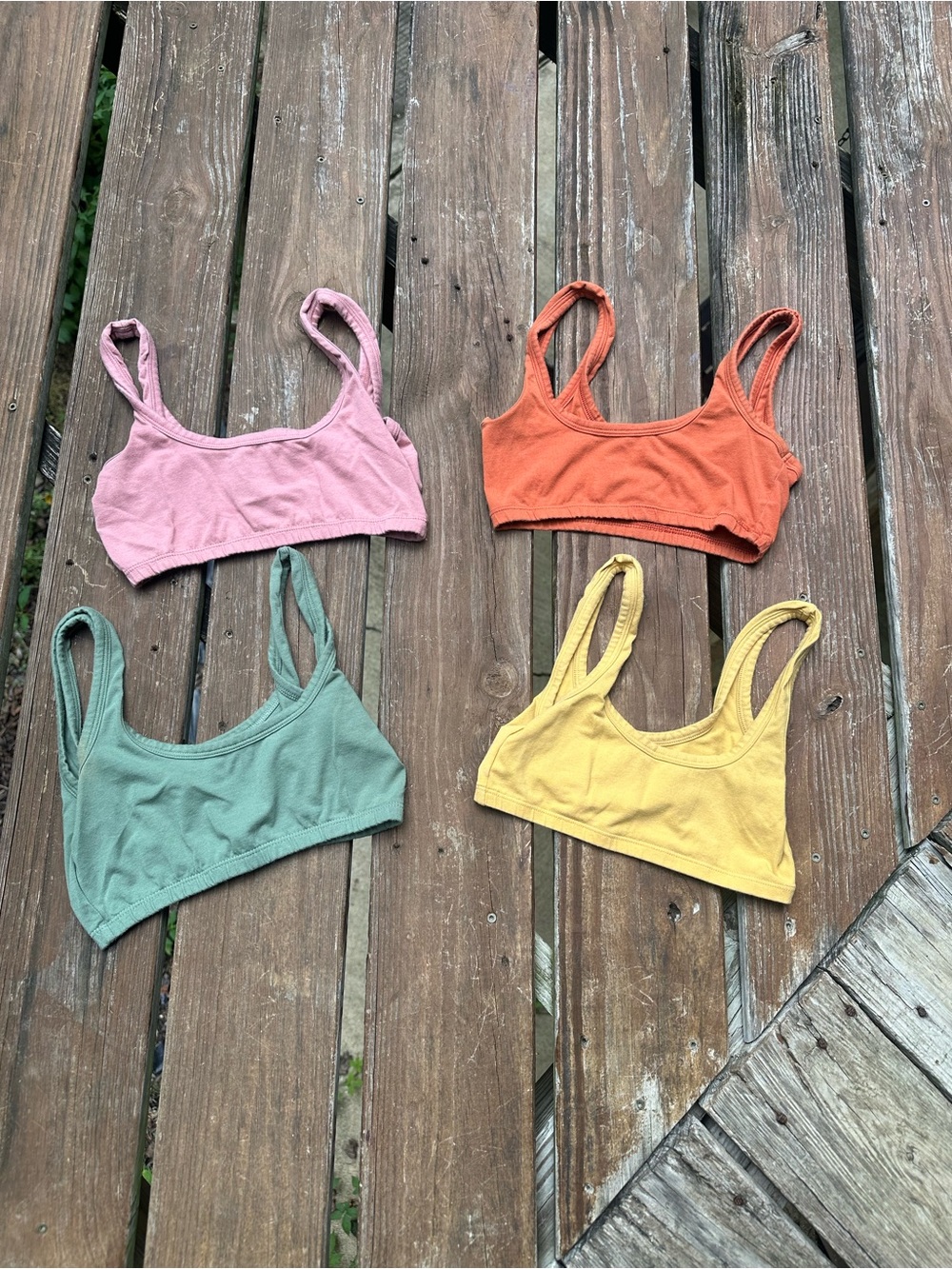 Organic cotton ARQ Ribbed Scoop bras Set in Pink, Orange, Green & Yellow